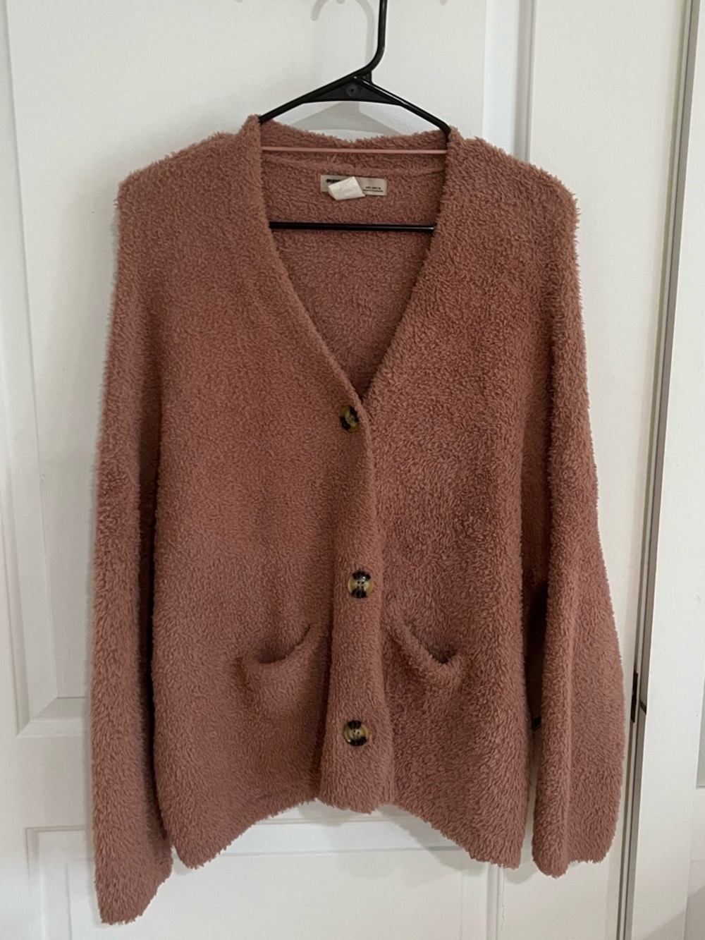 Pull&Bear Plush Button-Front Cardigan - Mauve Pink